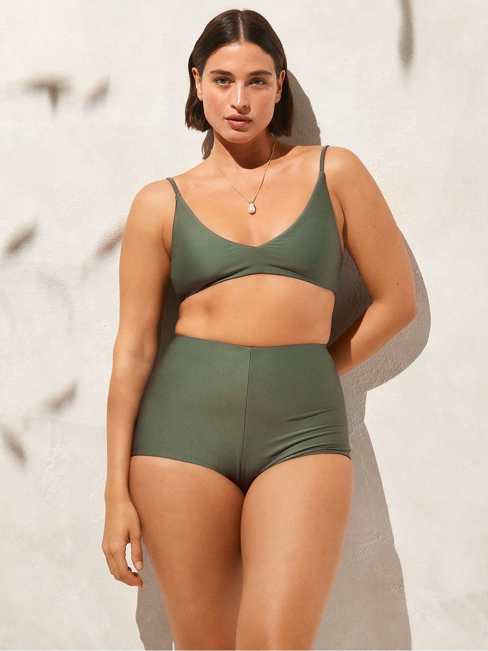J. Crew Boy short bikini bottom in Classic Sculpt in Simply Sage